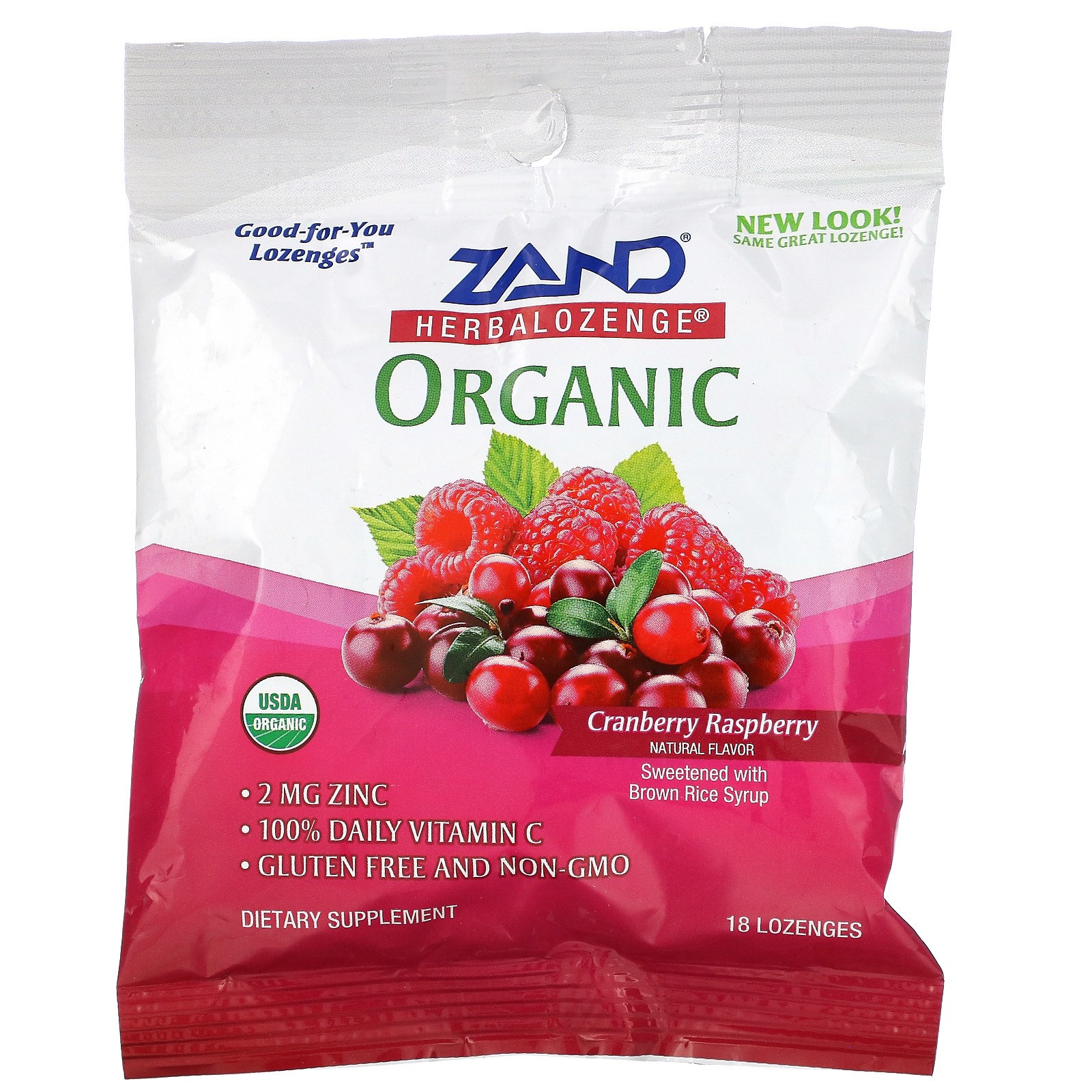 slide 1 of 1, ZAND Organic Cranberry Raspberry Herbal Lozenges, 18 ct