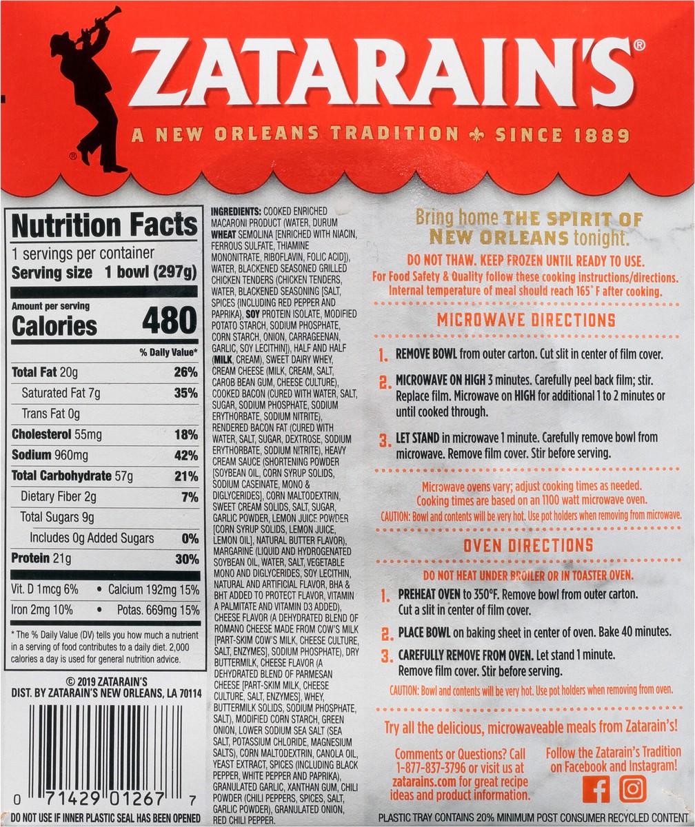 slide 2 of 13, Zatarain's Frozen Meal - Cajun Chicken Carbonara, 10.5 oz