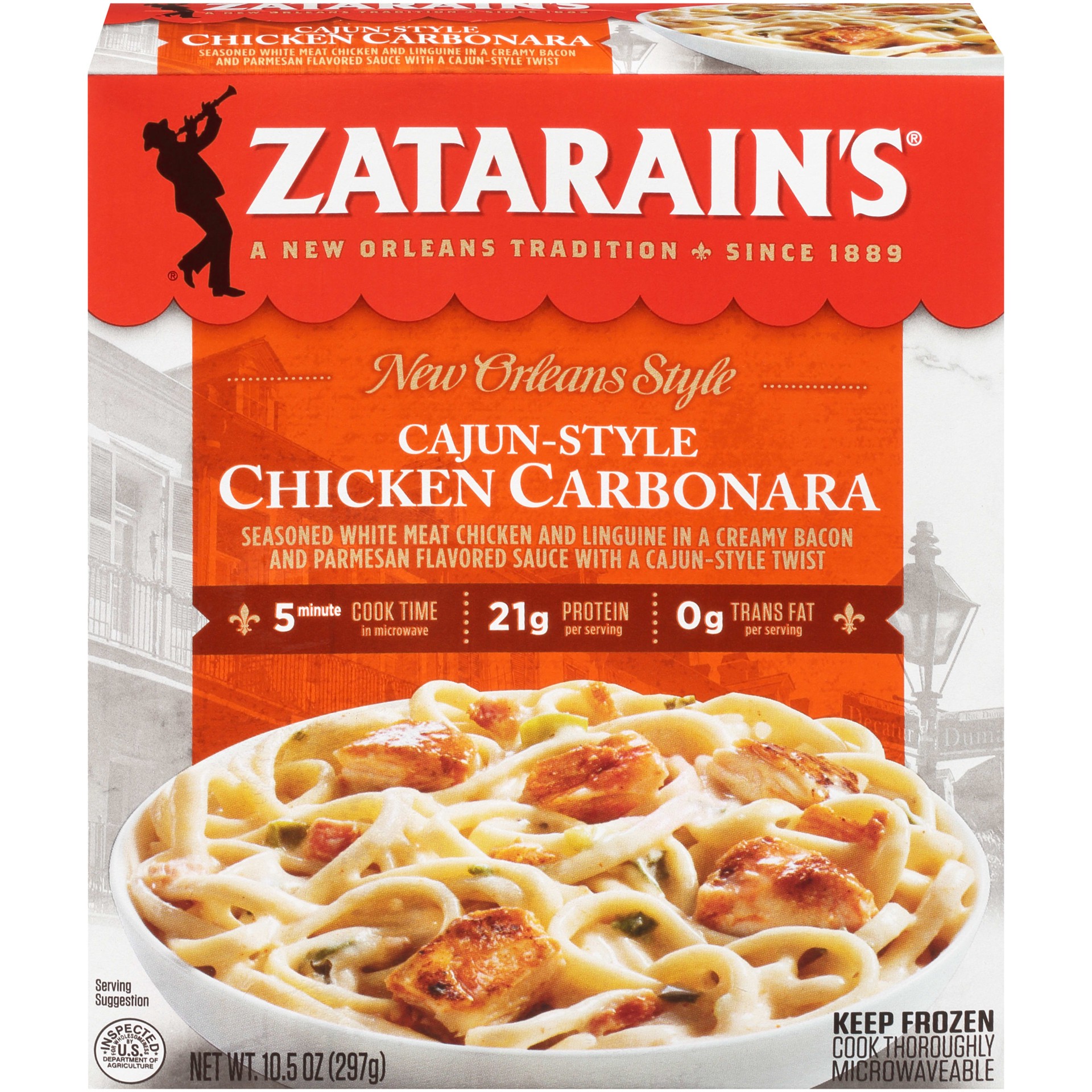 slide 1 of 5, Zatarain's Frozen Cajun-Style Chicken Carbonara, 10.5 oz