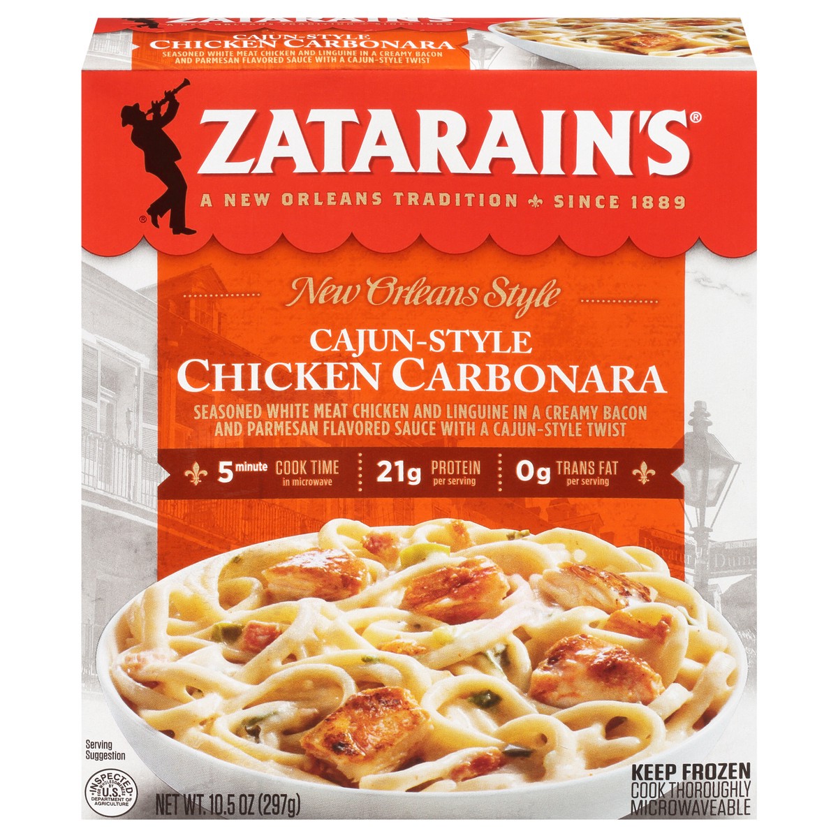 slide 1 of 13, Zatarain's Frozen Meal - Cajun Chicken Carbonara, 10.5 oz