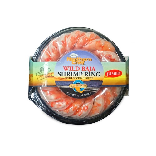 slide 1 of 1, Northern Chef® frozen jumbo wild Baja shrimp ring with cocktail sauce, 12 oz