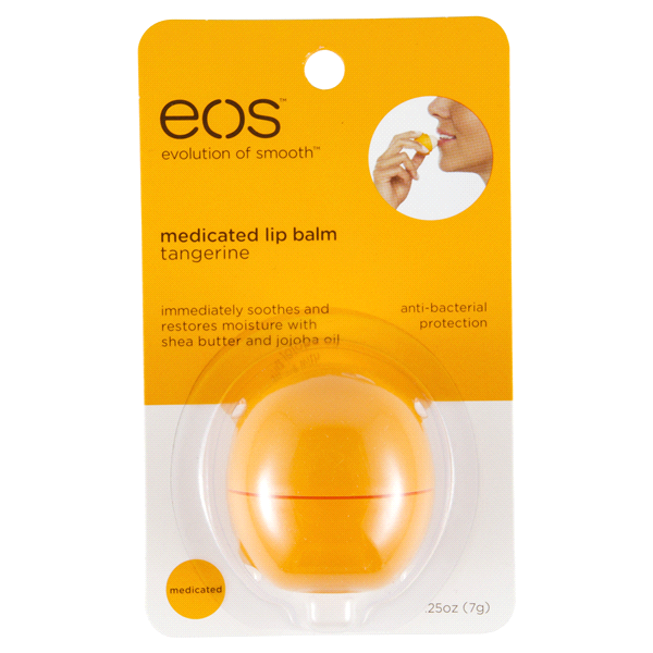 slide 1 of 1, eos Medicated Tangerine Smooth Sphere Lip Balm, 0.25 oz