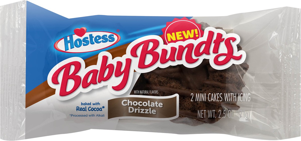 slide 9 of 11, HOSTESS Chocolate Drizzle Baby Bundts, Mini Chocolate Bundt Cakes, Single Serve – 2 count, 2.5 oz, 2 ct
