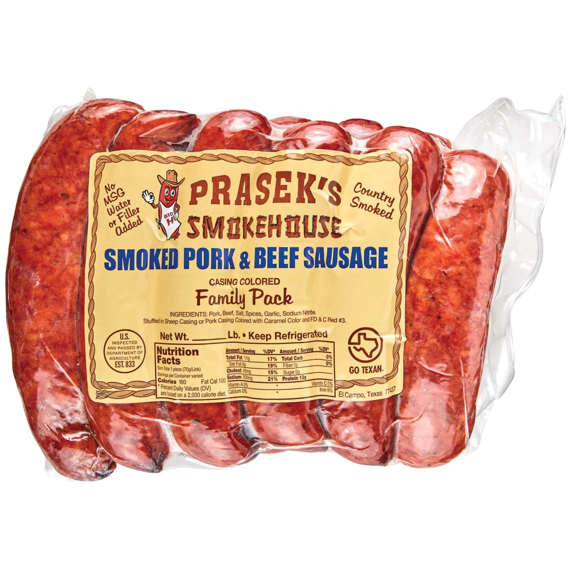 slide 1 of 1, Prasek's Smoked Pork  &  Beef Sausage, 1 lb