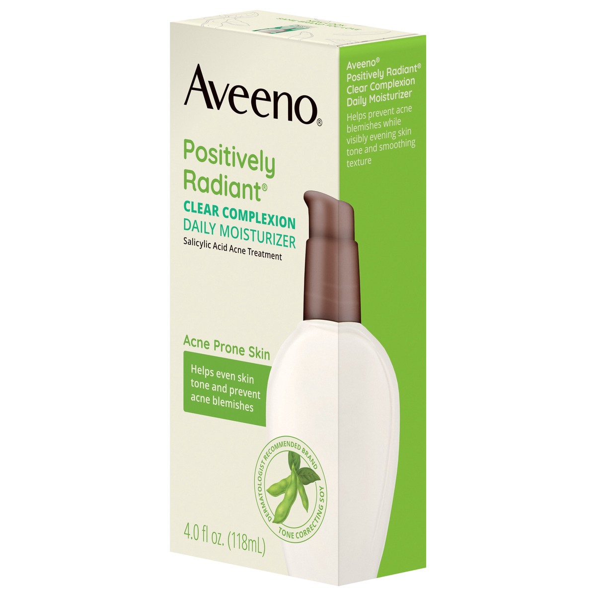 slide 4 of 8, Aveeno Clear Complexion Acne-Fighting Daily Face Moisturizer with Soy & 0.5% Salicylic Acid, Gentle Acne Treatment for Acne-Prone Skin, Hypoallergenic, 4 fl. oz, 4 fl oz