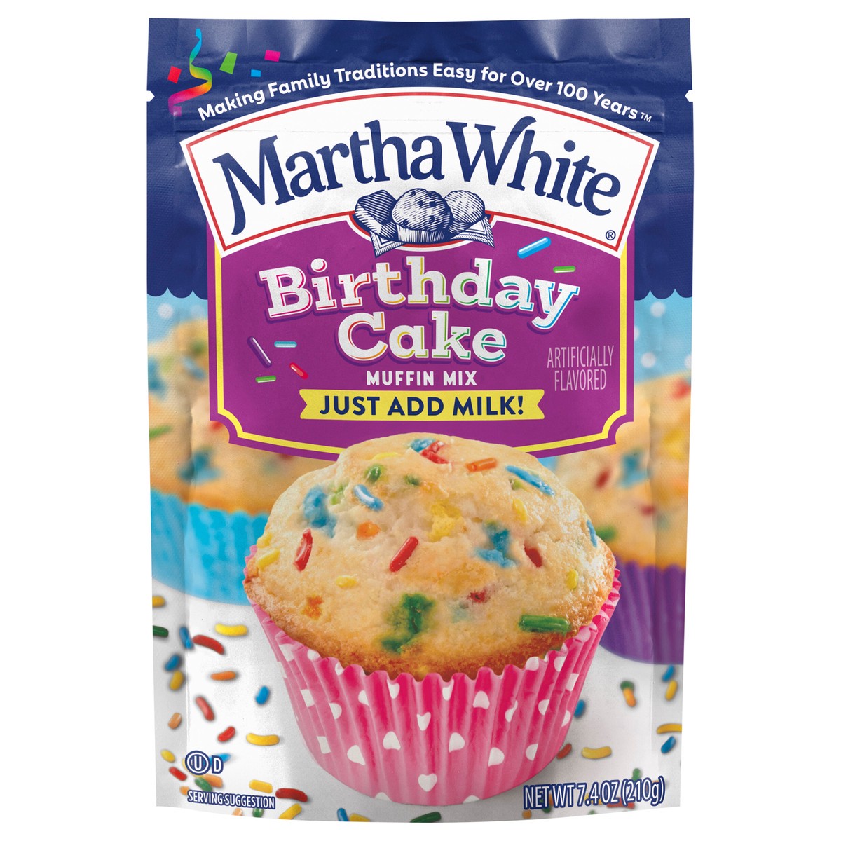 slide 1 of 15, Martha White Birthday Cake Muffin Mix, 7.4 oz Bag, 7.4 oz