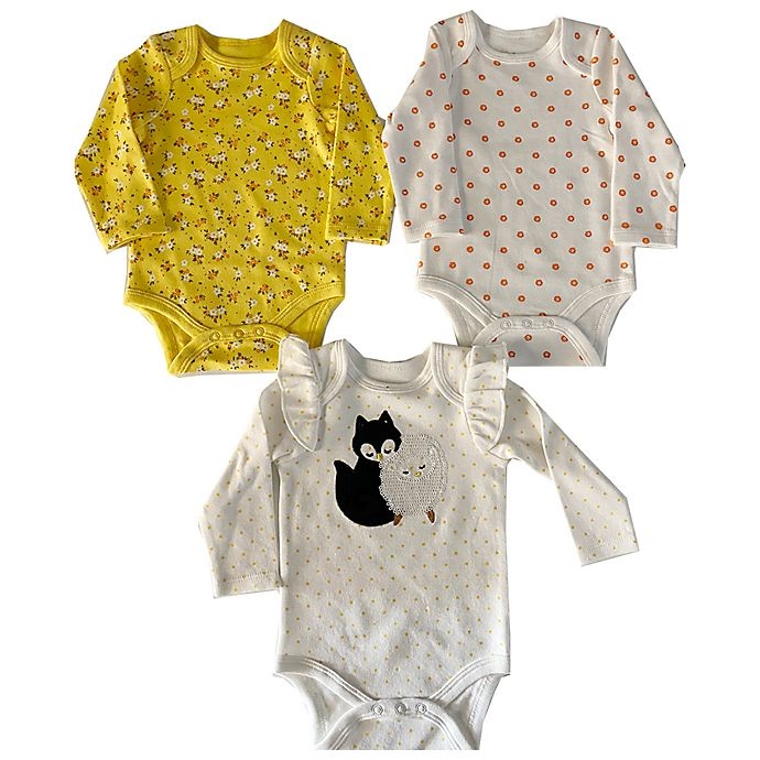 slide 1 of 1, Sterling Baby Newborn Snuggle Long Sleeve Bodysuits - Ivory/Yellow, 3 ct