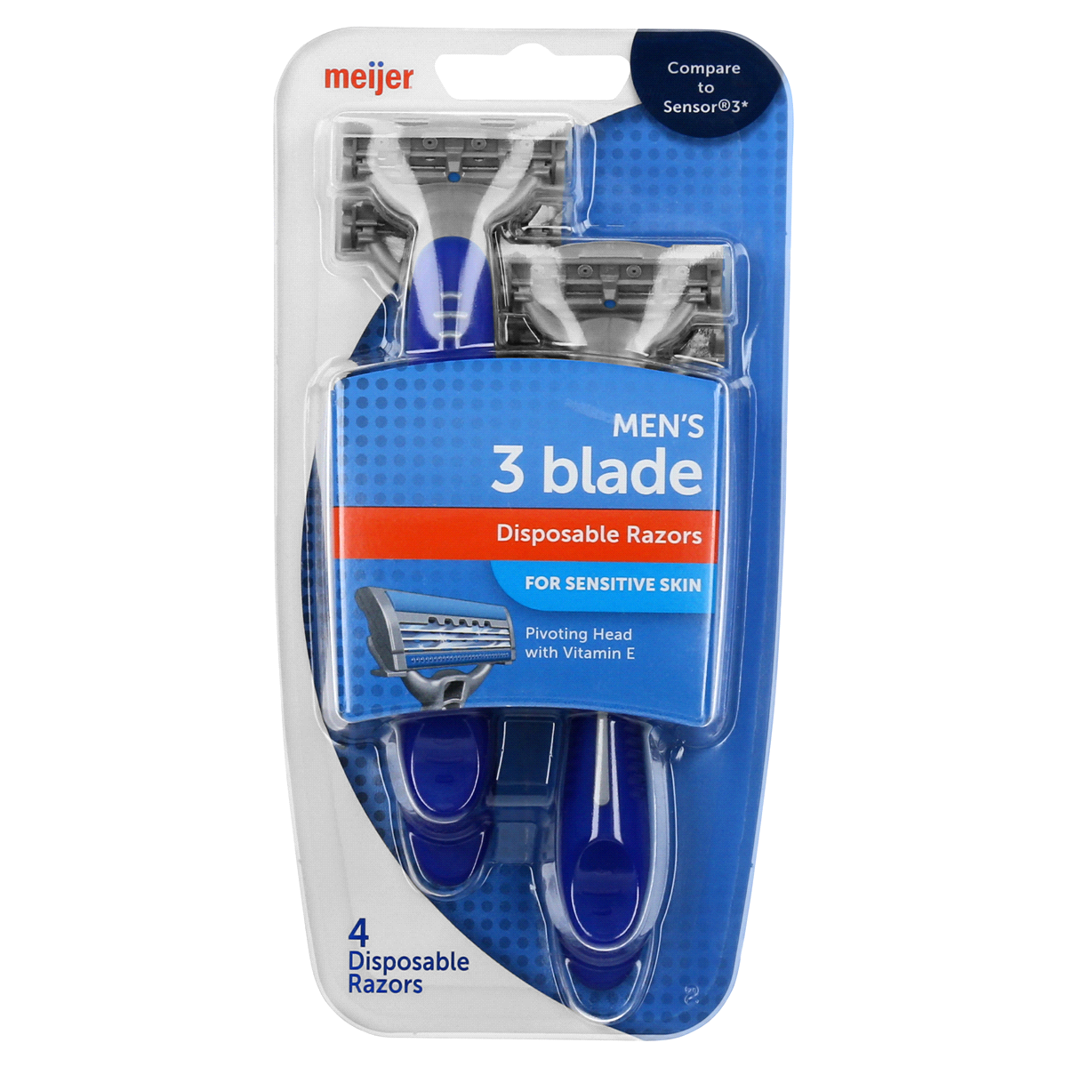 slide 1 of 2, Meijer Triple Blade Men's Disposable Razor for Sensitive Skin, 4 ct