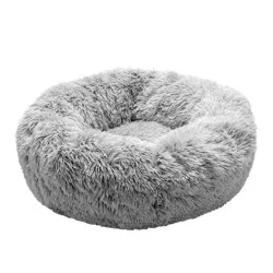 Furhaven Mist Gray Calming Cuddler Donut Pet Bed