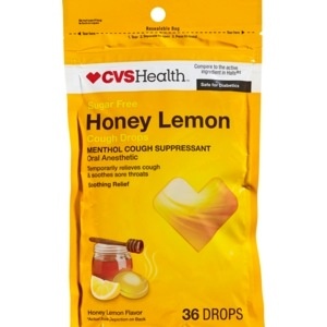 slide 1 of 1, CVS Health Sugar Free Menthol Cough Suppressant Drops, Honey Lemon, 36 ct