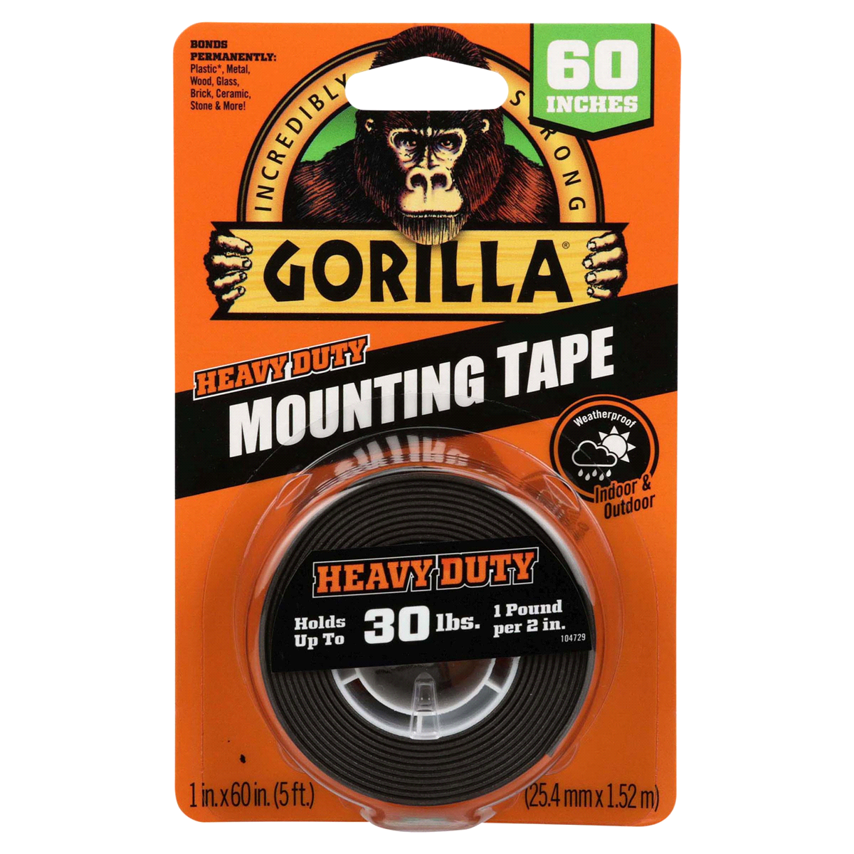 slide 1 of 4, Gorilla Heavy Duty Mounting Tape, 1" x 60", Black, 1 in