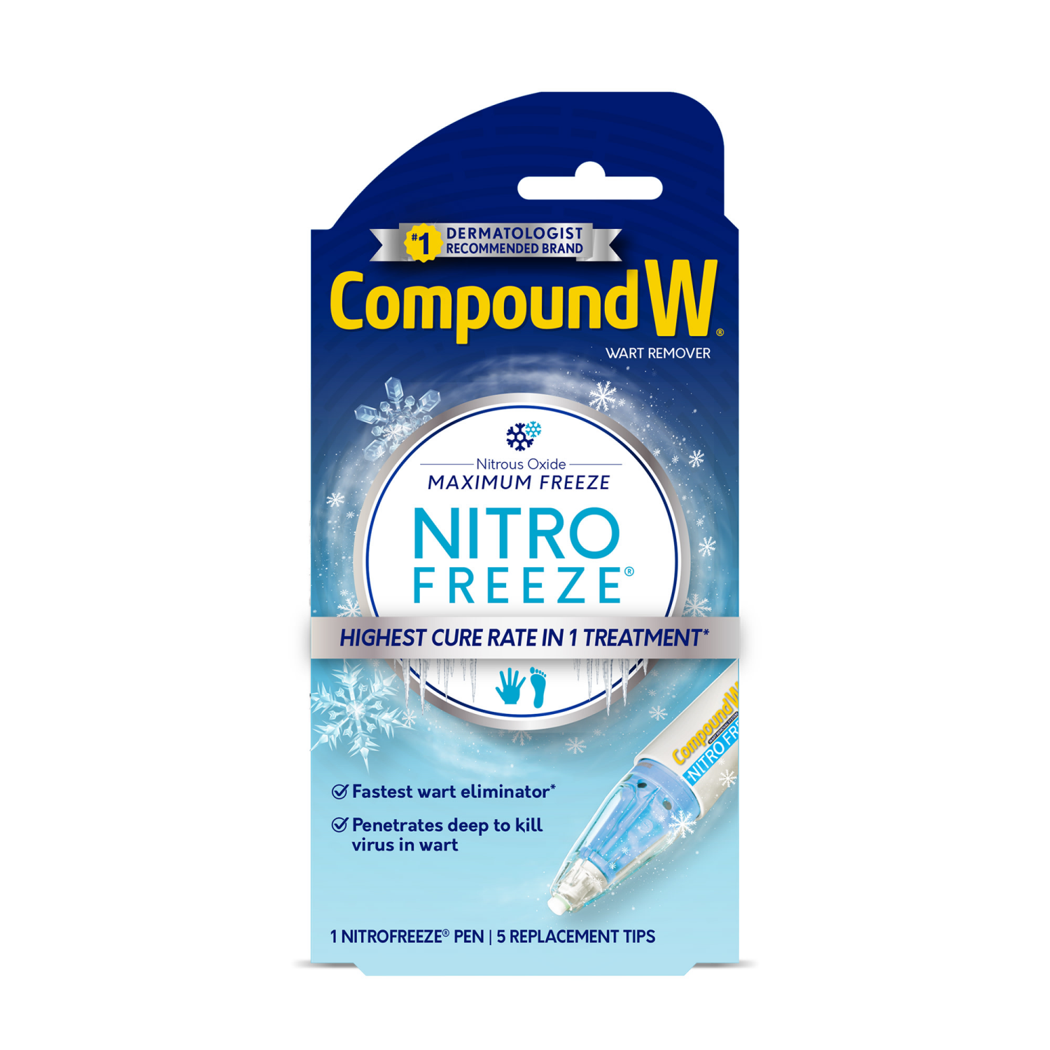 slide 1 of 5, Compound W NitroFreeze Wart Remover, Maximum Freeze, 1 Pen and 5 Replacements, 6 ct