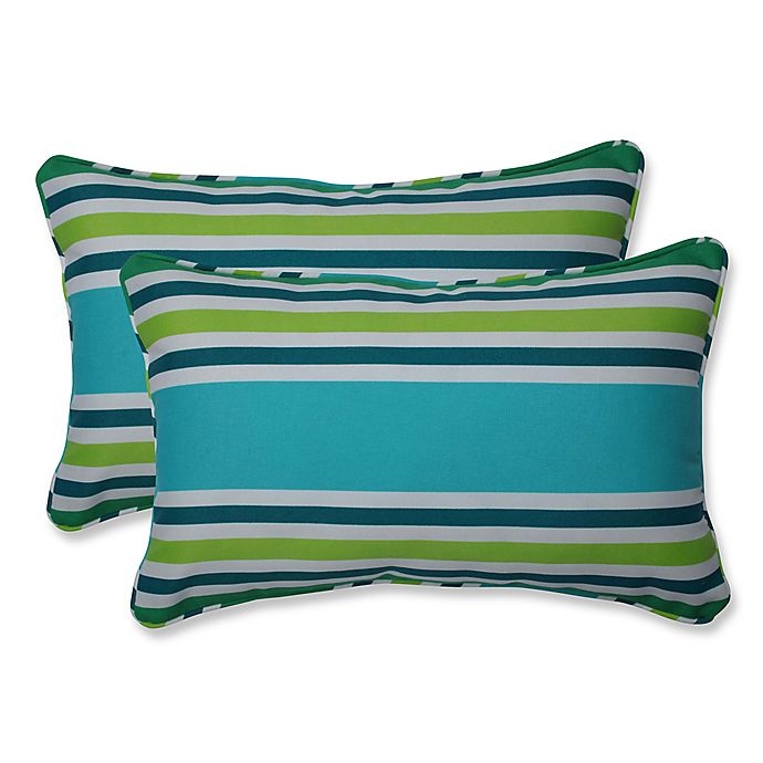 slide 1 of 1, Pillow Perfect Aruba Stripe Rectangular Throw Pillow Set - Turquoise/Green, 2 ct