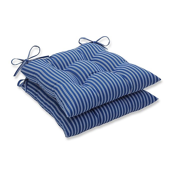 slide 1 of 1, Pillow Perfect Resort Stripe Wrought Iron Seat Cushions - Blue, 2 ct