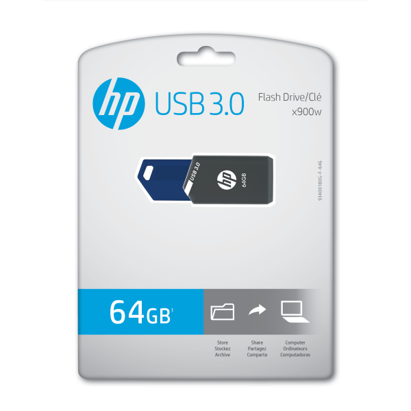 slide 3 of 10, HP X900W Usb 3.0 Flash Drive, 64Gb, Gray/Blue, P-Fd64Ghp900-Ge, 1 ct