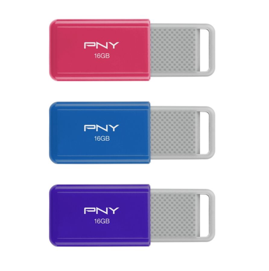 slide 2 of 3, PNY Usb 2.0 Flash Drives, 16Gb, Assorted, Pack Of 3, P-Fd16Gx3Odm-Ge, 3 ct