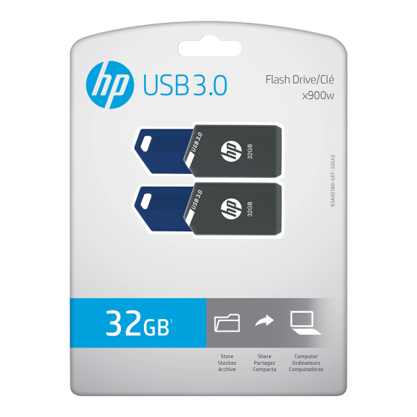 slide 5 of 8, HP X900W Usb 3.0 Flash Drives, 32Gb, Gray/Blue, Pack Of 2 Flash Drives, 2 ct