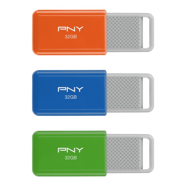 slide 5 of 5, PNY Usb 2.0 Flash Drives, 32Gb, Assorted Colors, Pack Of 3 Drives, 3 ct