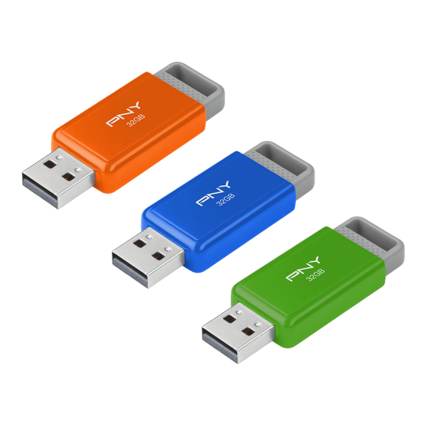 slide 4 of 5, PNY Usb 2.0 Flash Drives, 32Gb, Assorted Colors, Pack Of 3 Drives, 3 ct