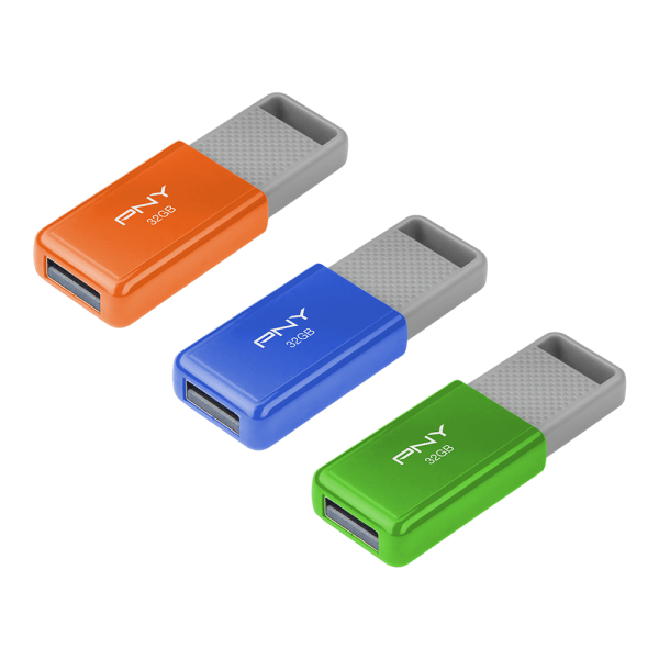 slide 3 of 5, PNY Usb 2.0 Flash Drives, 32Gb, Assorted Colors, Pack Of 3 Drives, 3 ct