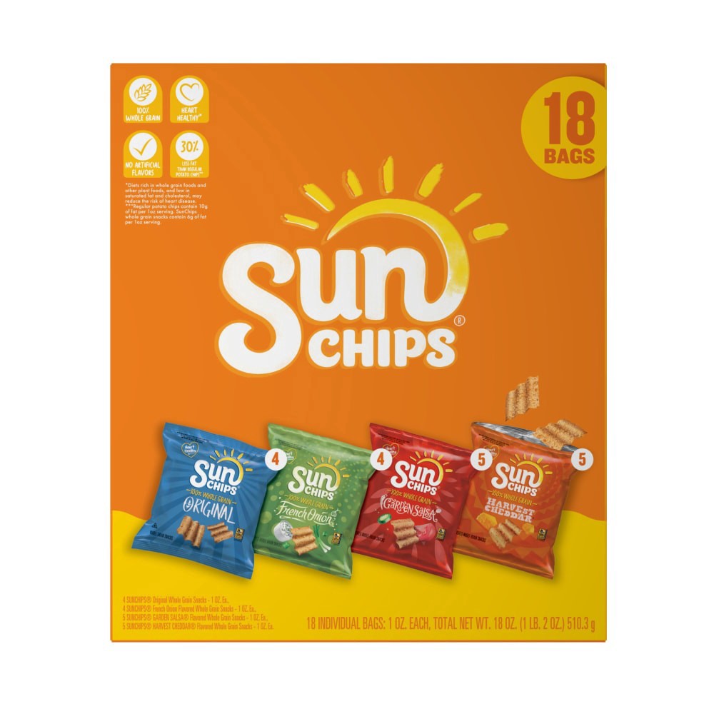 slide 3 of 5, SunChips Whole Grain Snacks Variety Pack 18 Oz, 18 Count, 18 ct