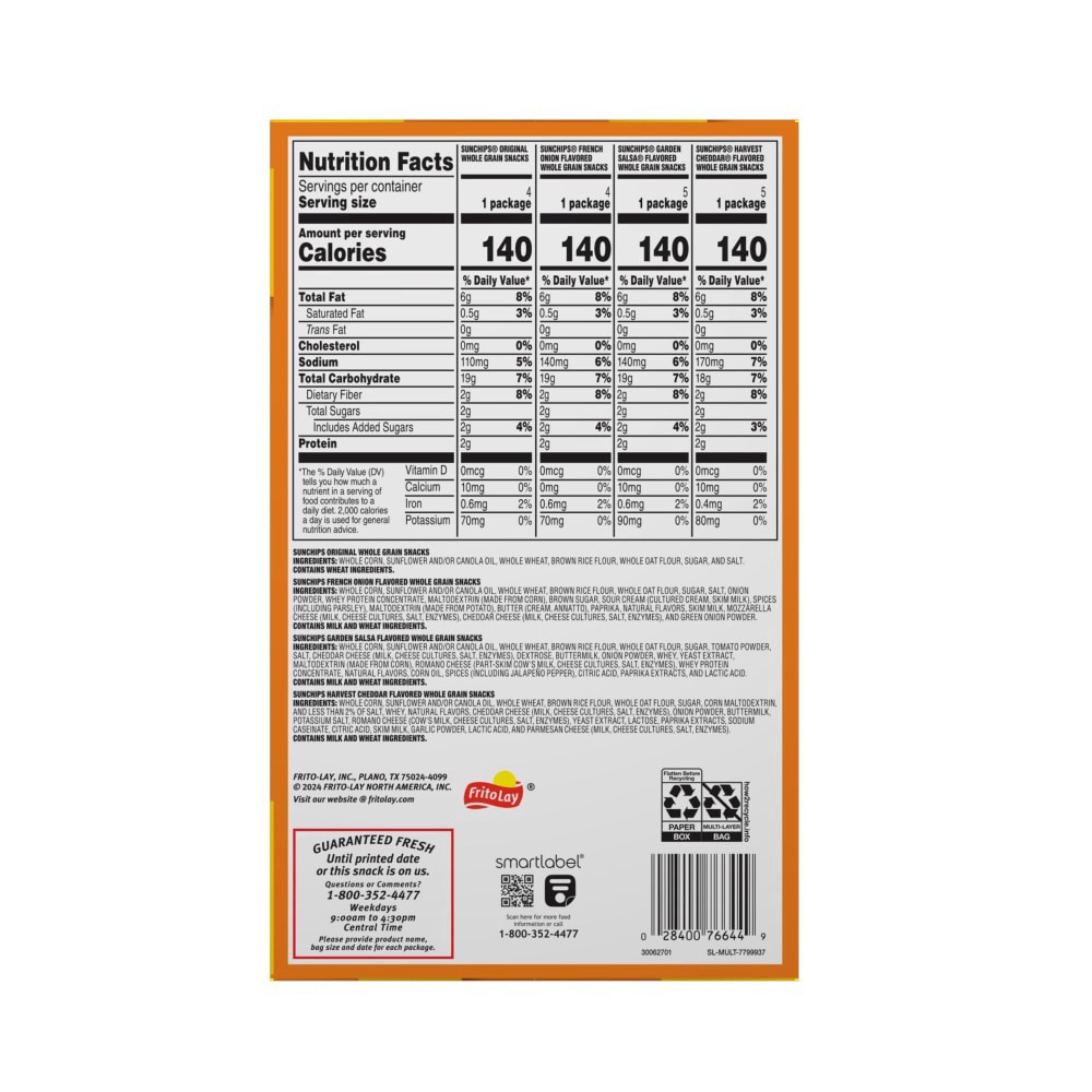 slide 5 of 5, SunChips Whole Grain Snacks Variety Pack 18 Oz, 18 Count, 18 ct