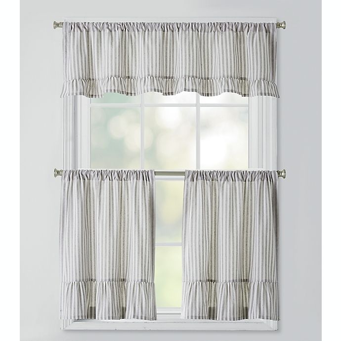 slide 2 of 2, Bee & Willow Home Striped Ruffles Window Valance - Grey/Ivory, 1 ct