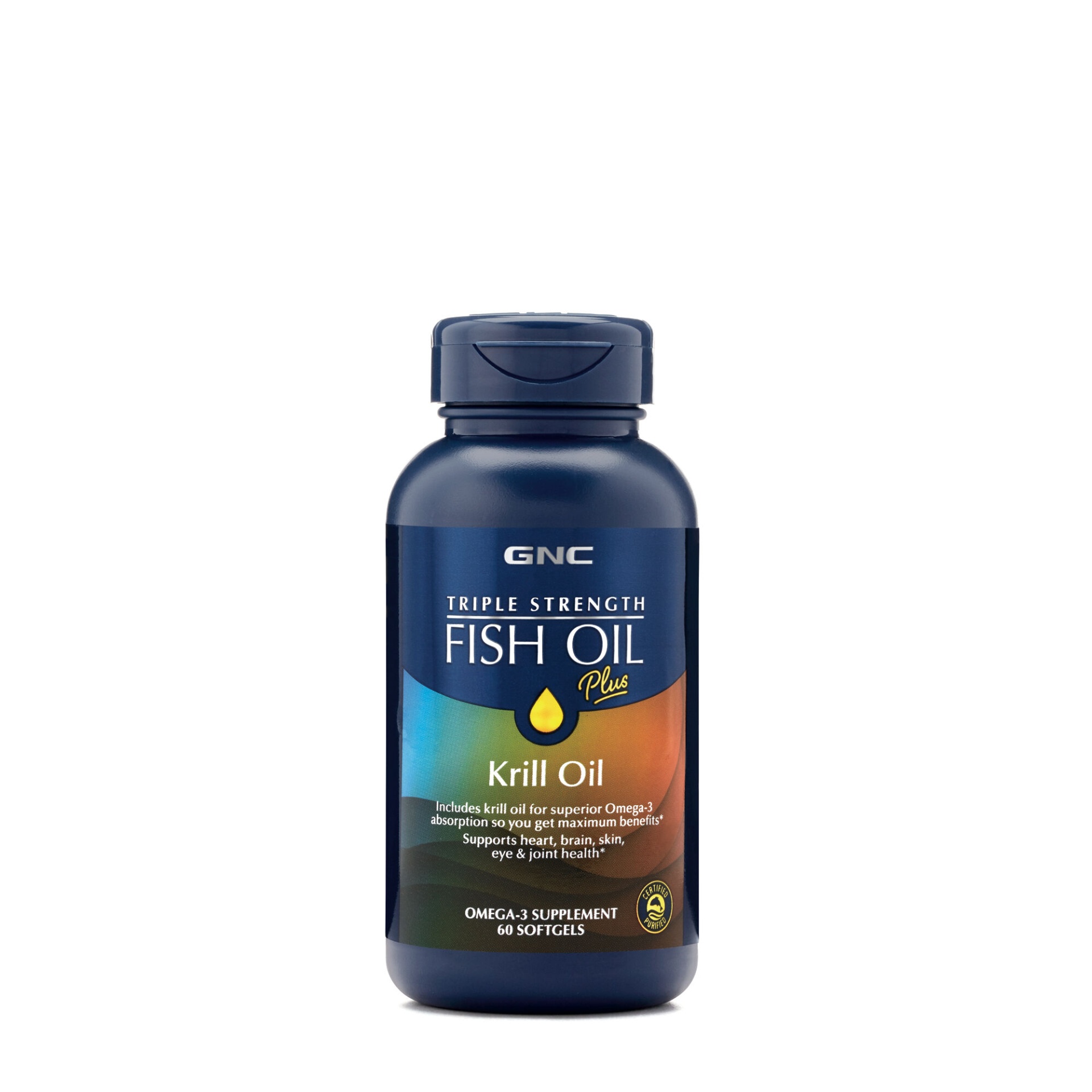 slide 1 of 1, GNC Triple Strength Fish Oil Plus Krill Oil, 60 ct