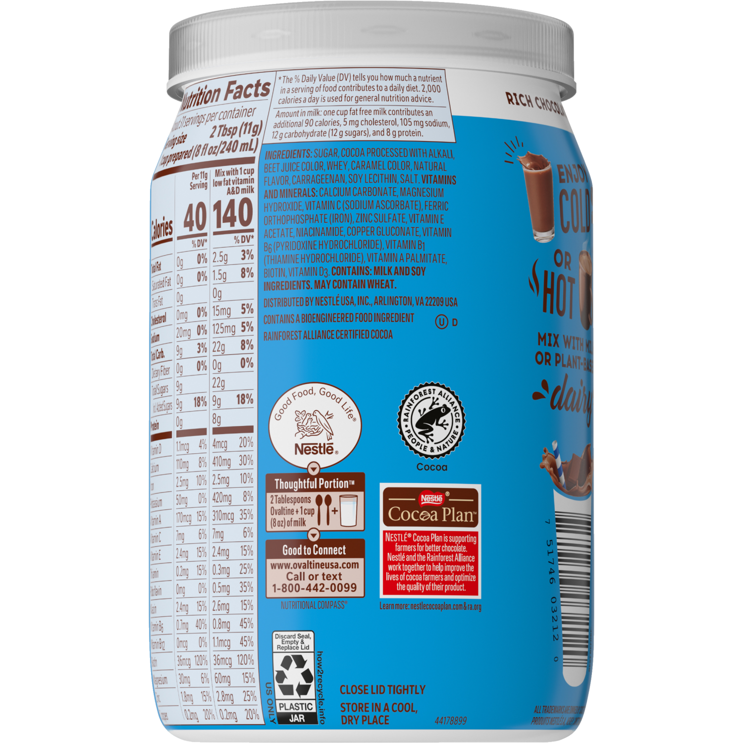 slide 3 of 3, Ovaltine Rich Chocolate Drink Mix, Powdered Drink Mix for Hot and Cold Milk Canister 12 oz., 12 oz