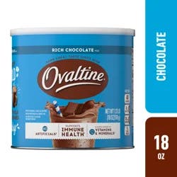 OVALTINE Rich Chocolate Drink Mix, Powdered Drink Mix for Hot and Cold Milk, 18 OZ Canister 18 oz.