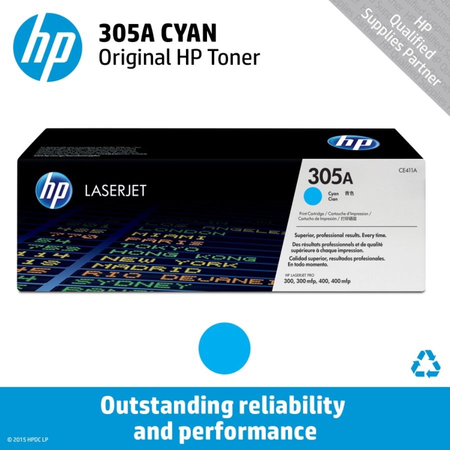 slide 2 of 6, HP 305A (Ce411A) Cyan Original Laserjet Toner Cartridge, 1 ct