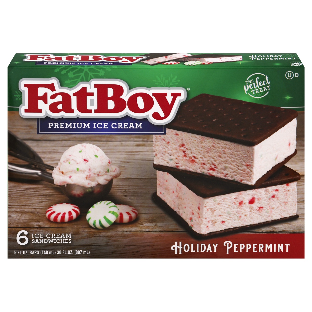 slide 1 of 1, Fat Boy Peppermint Ice Cream Sandwiches, 6 ct; 5 fl oz