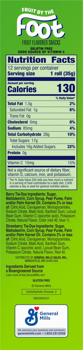 slide 8 of 14, Fruit by the Foot Fruit Flavored Snacks, Berry and Strawberry Tie-Dye, 12 King Size Rolls, 15 oz, 12 ct