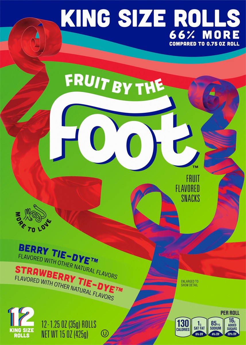 slide 10 of 14, Fruit by the Foot Fruit Flavored Snacks, Berry and Strawberry Tie-Dye, 12 King Size Rolls, 15 oz, 12 ct