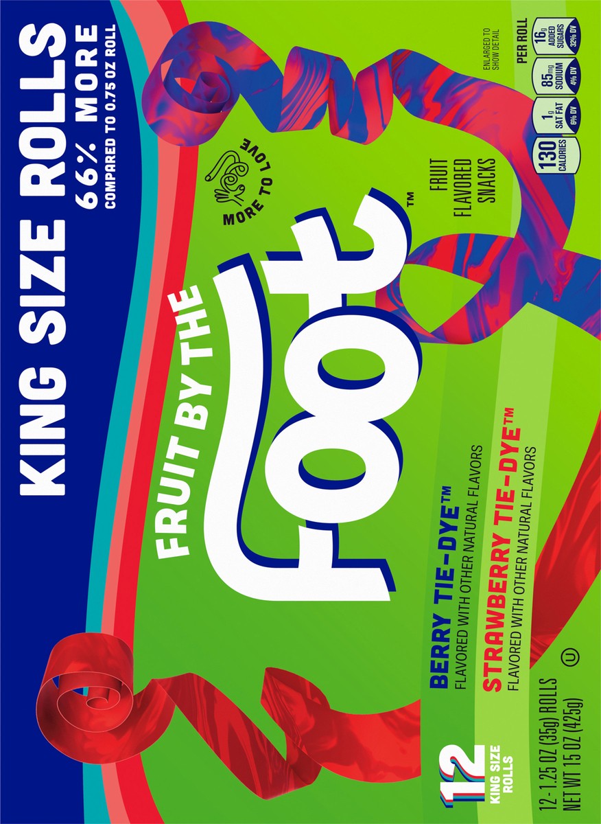 slide 4 of 14, Fruit by the Foot Fruit Flavored Snacks, Berry and Strawberry Tie-Dye, 12 King Size Rolls, 15 oz, 12 ct