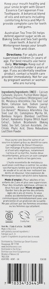 slide 11 of 12, Desert Essence Arnica & Tea Tree Oil Wintergreen Toothpaste 6.25 oz, 6.25 oz