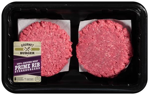 slide 1 of 1, Hy-Vee 100% Ground Beef Prime Rib Steakburgers, 2 ct