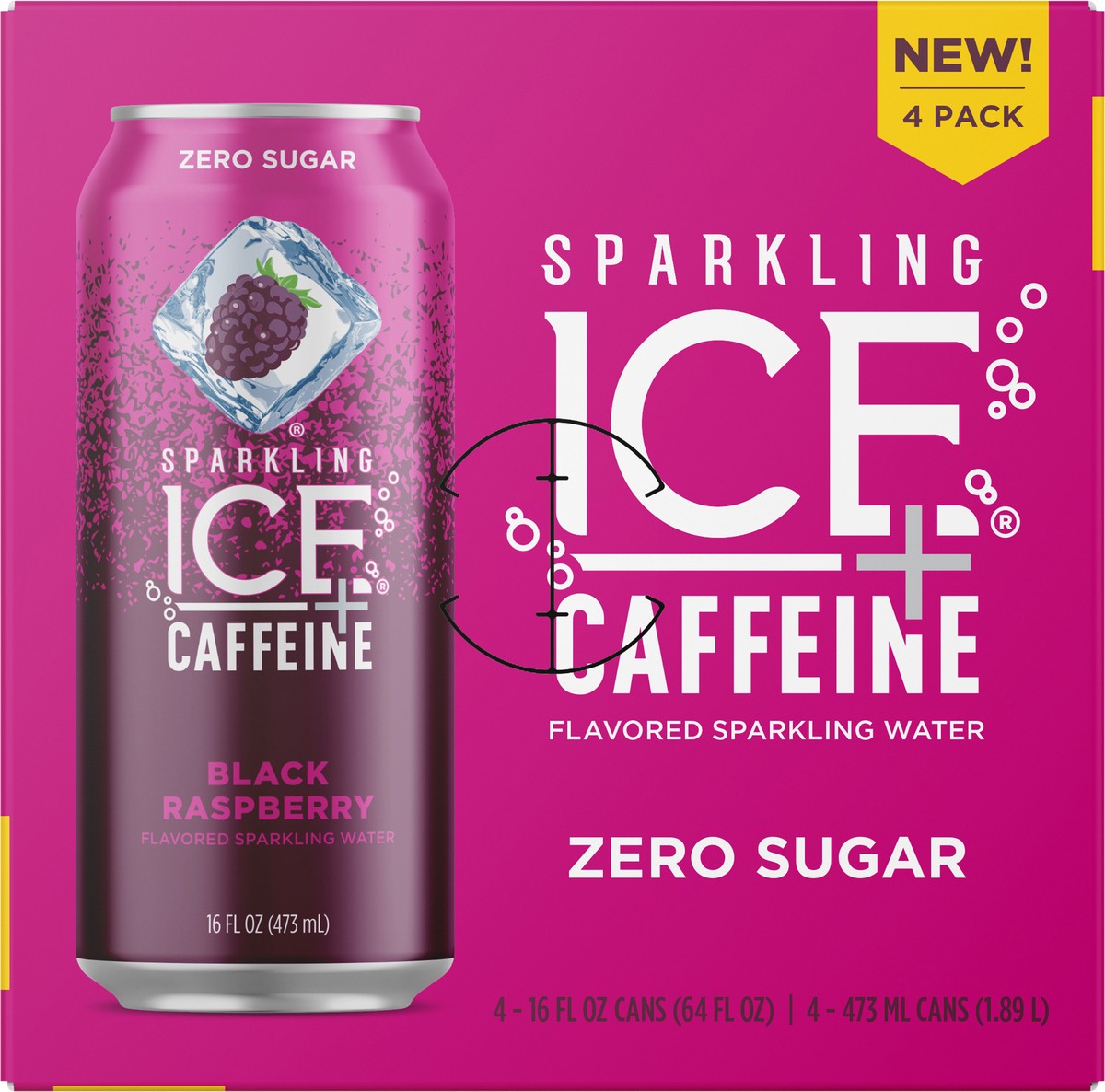 slide 6 of 11, Sparkling ICE + Caffeine 4 Pack Zero Sugar Black Raspberry Sparkling Water 4-16 fl oz Cans, 4 ct; 16 fl oz