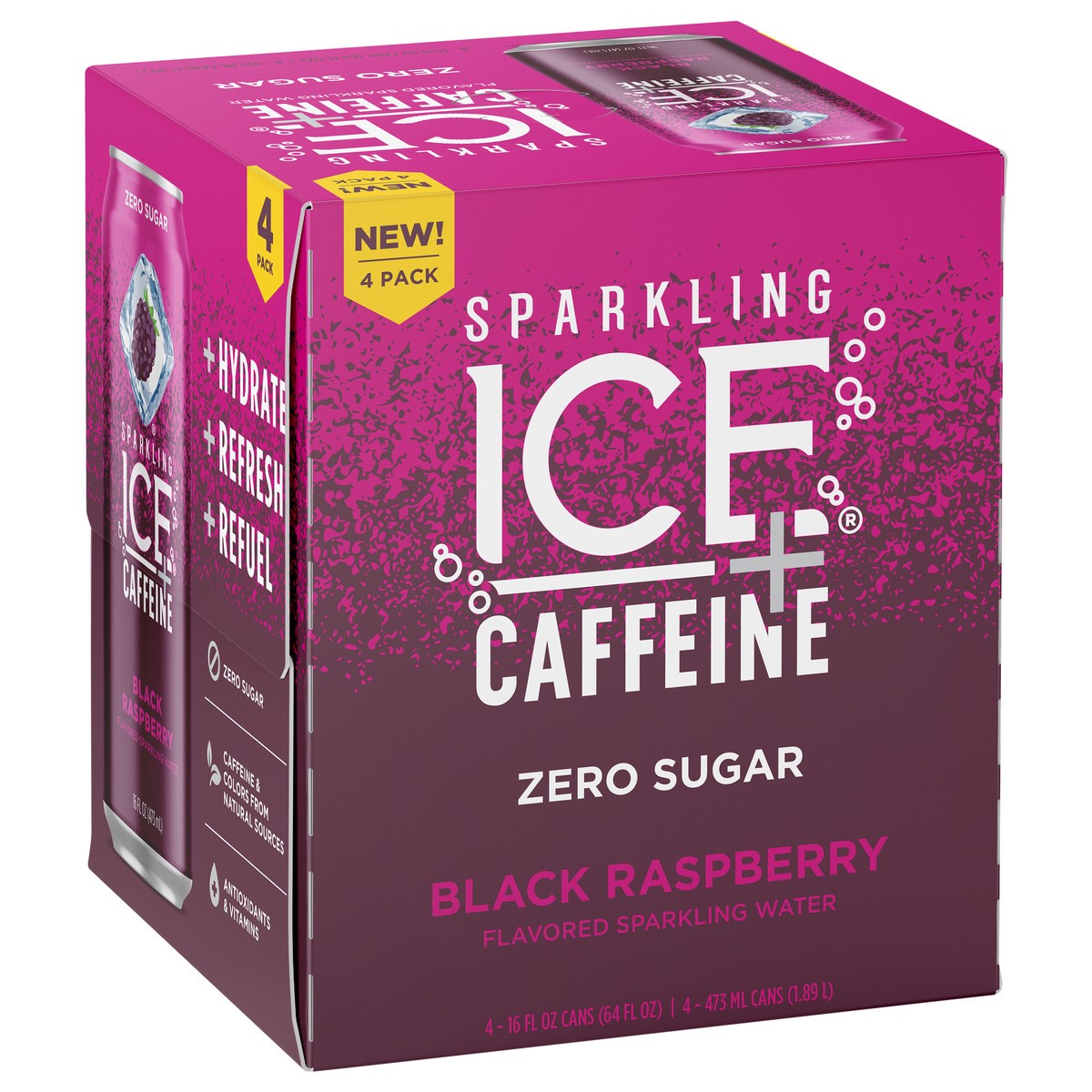 slide 9 of 11, Sparkling ICE + Caffeine 4 Pack Zero Sugar Black Raspberry Sparkling Water 4-16 fl oz Cans, 4 ct; 16 fl oz