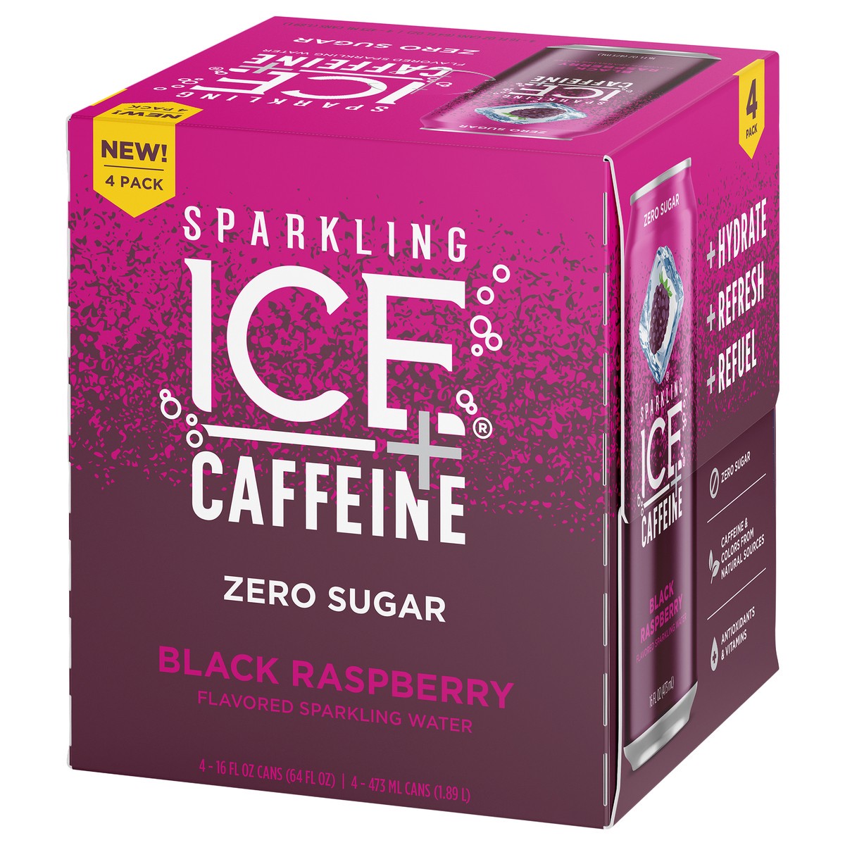 slide 3 of 11, Sparkling ICE + Caffeine 4 Pack Zero Sugar Black Raspberry Sparkling Water 4-16 fl oz Cans, 4 ct; 16 fl oz