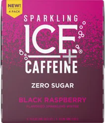 Sparkling ICE + Caffeine 4 Pack Zero Sugar Black Raspberry Sparkling Water 4-16 fl oz Cans