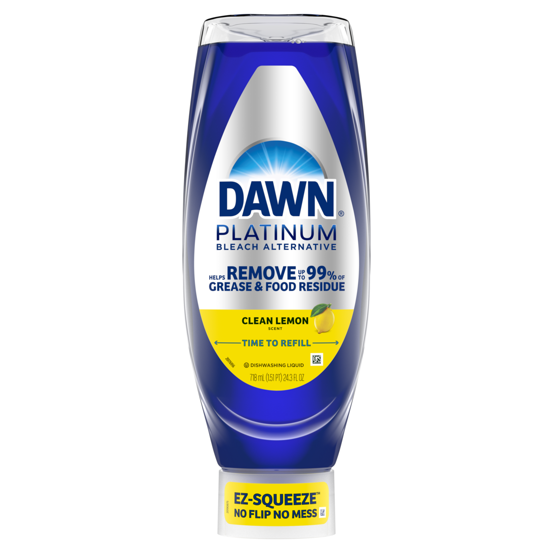 slide 1 of 29, Dawn Platinum EZ-Squeeze Dish Soap Liquid, Dishwashing Liquid, Grease Removal, Upside Down Bottle, Bleach Alternative Clean Lemon, 24.3 Fl Oz, 24.3 fl oz