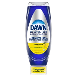 Dawn Platinum EZ-Squeeze Dish Soap Liquid, Dishwashing Liquid, Grease Removal, Upside Down Bottle, Bleach Alternative Clean Lemon, 24.3 Fl Oz