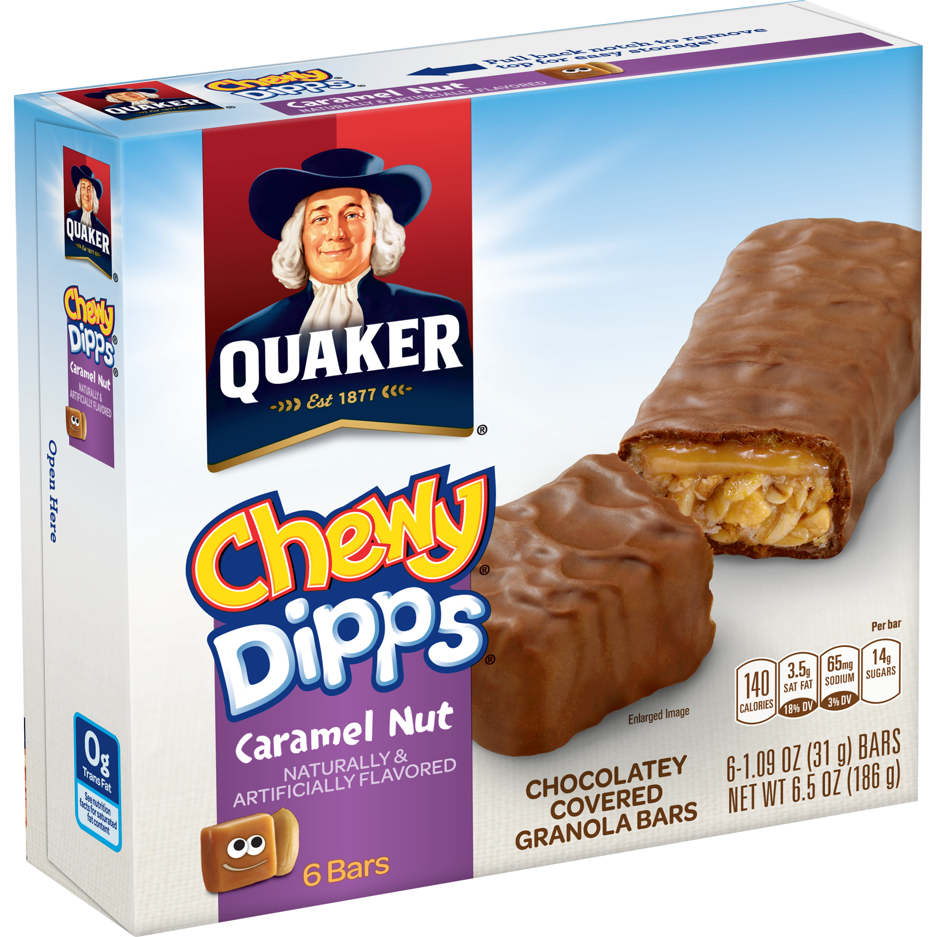slide 1 of 1, Quaker Chewy Dipps Caramel Nut Granola Bars(6-1.09oz)6.5 Ounce 6 Bars Box, 6.5 oz