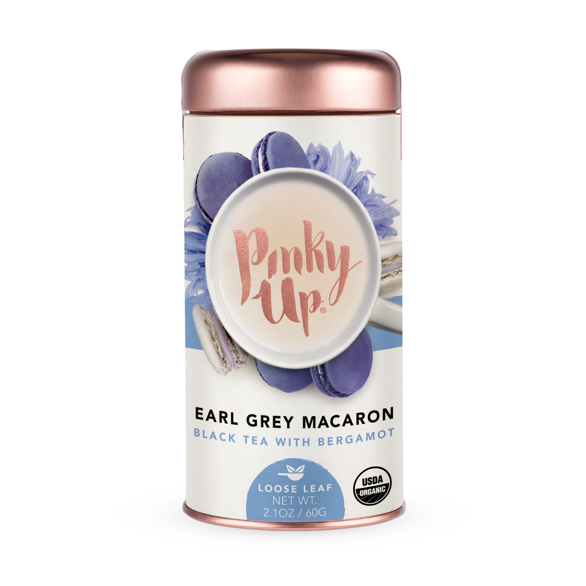 slide 1 of 5, Pinky Up Earl Grey Macaron Loose Leaf Tea | Whole Leaf Organic Black Tea, 40-60mg Caffeine Per Serving, Naturally Calorie Free & Gluten Free | 2.5 Ounce Tin, 25 Servings, 1 cnt