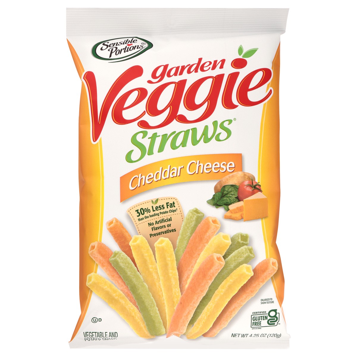 slide 1 of 10, Sensible Portions Garden Veggie Straws Cheddar Cheese Vegetable & Potato Snack 4.25 oz. Bag, 4.25 oz
