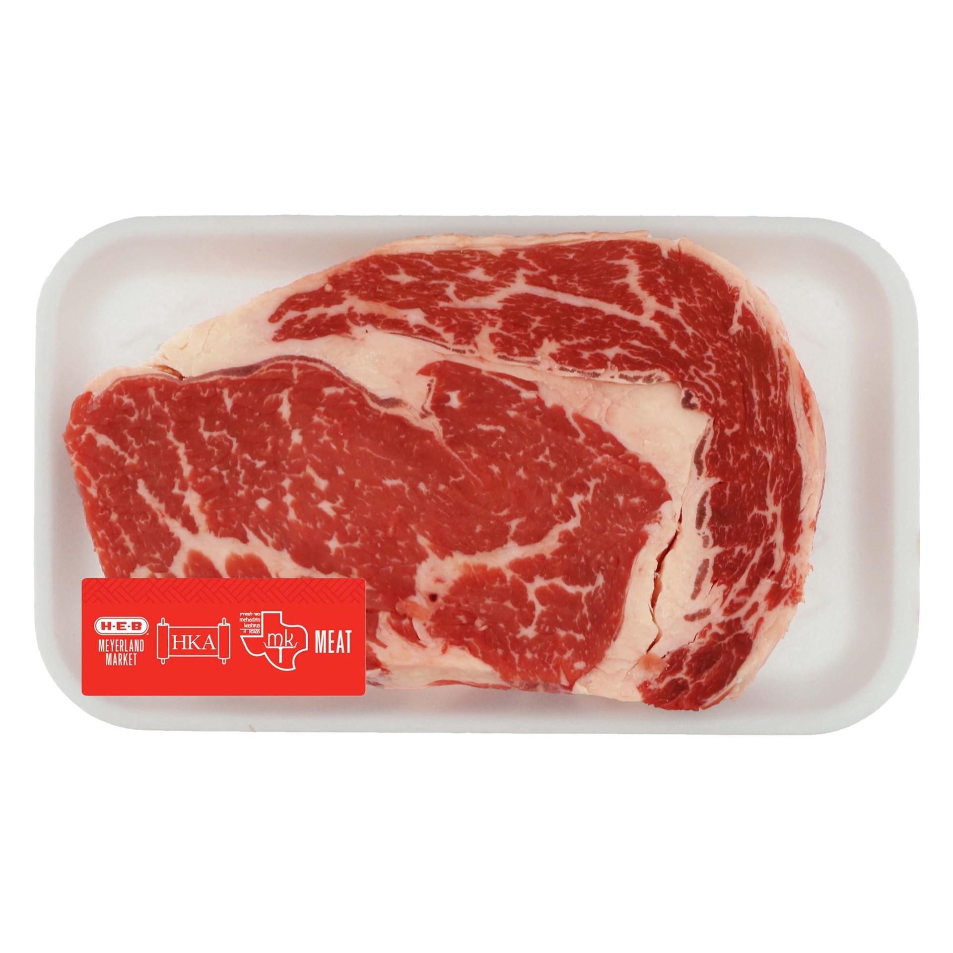 slide 1 of 1, H-E-B Kosher Beef Ribeye Steak Boneless, per lb