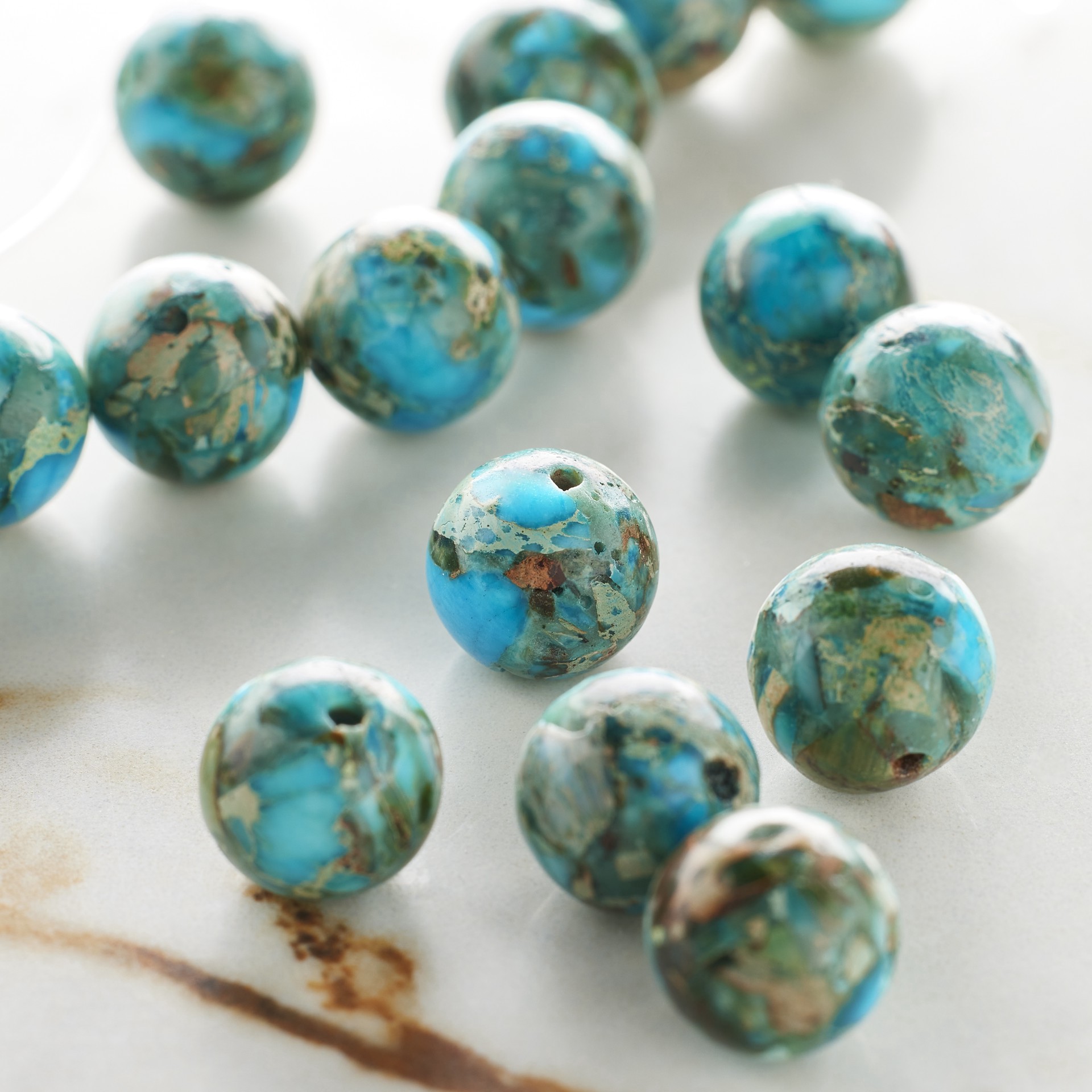 slide 2 of 3, Turquoise Dyed Imperial Jasper Round Beads, 10mm By Bead Landing, 10mm