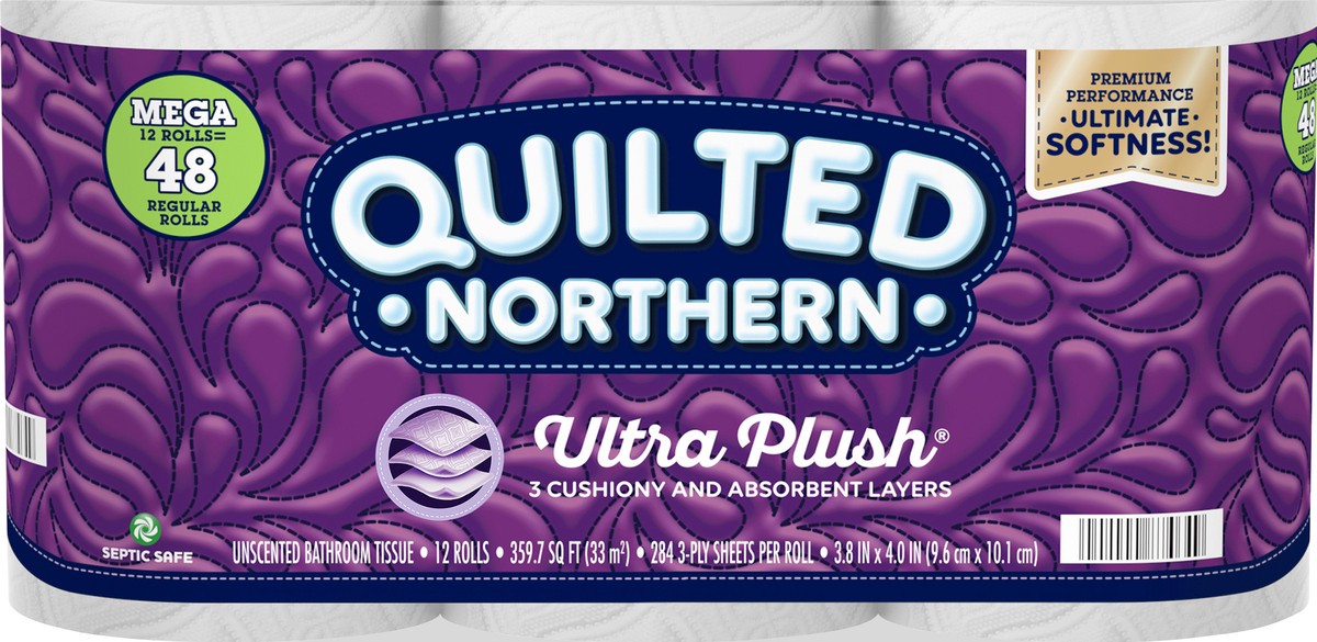 slide 4 of 5, Quilted Northern Ultra Plush 3-Ply Mega Rolls Unscented Bathroom Tissue 12 ea, 12 ct
