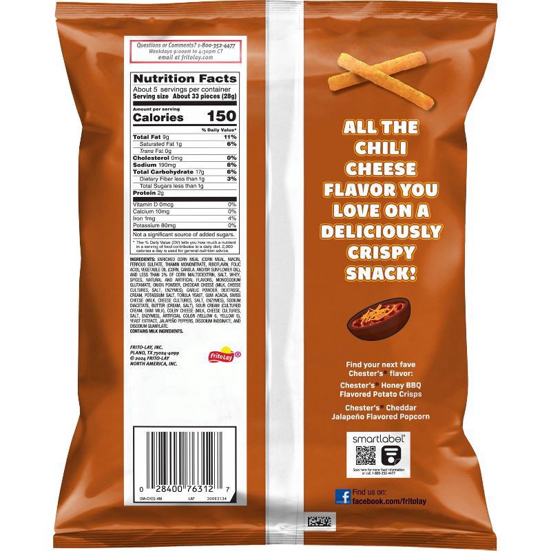 slide 2 of 4, Chester's Fries Corn Snacks Chili Cheese Flavored 5 1/4 Oz, 5.25 oz